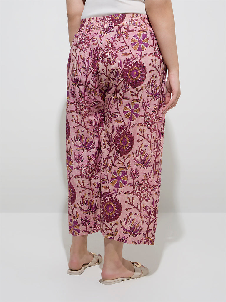 Diza Pink Botanical Design Ethnic Pants