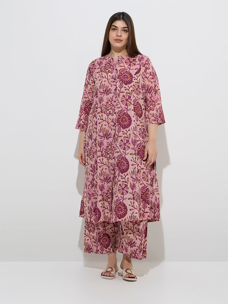 Diza Pink Botanical Design Ethnic Pants