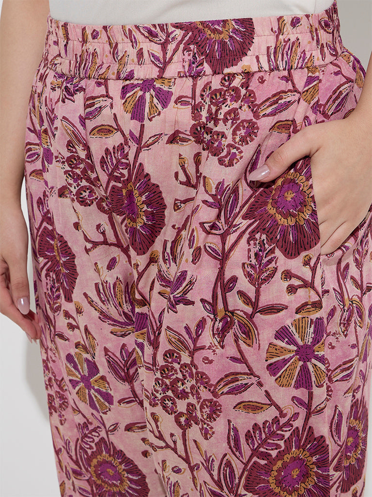 Diza Pink Botanical Design Ethnic Pants