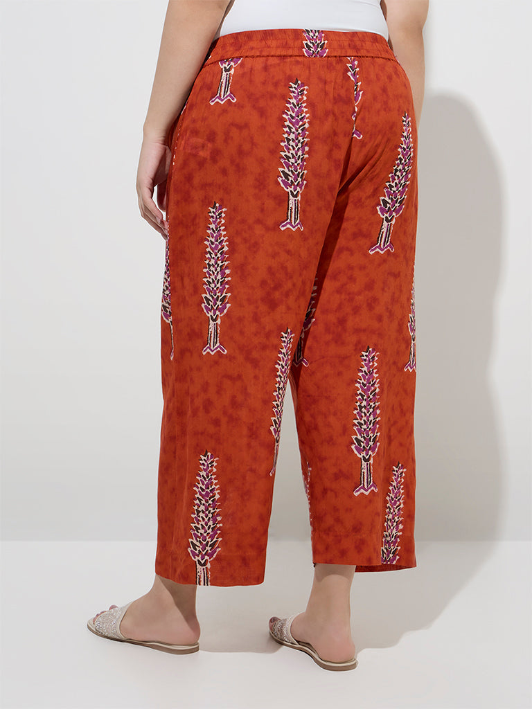Diza Rust Foliage Design Ethnic Pants