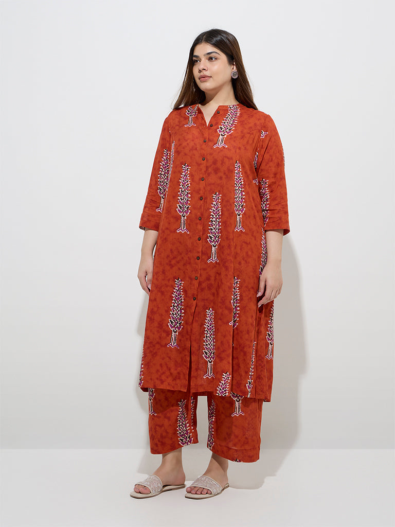 Diza Rust Foliage Design Ethnic Pants