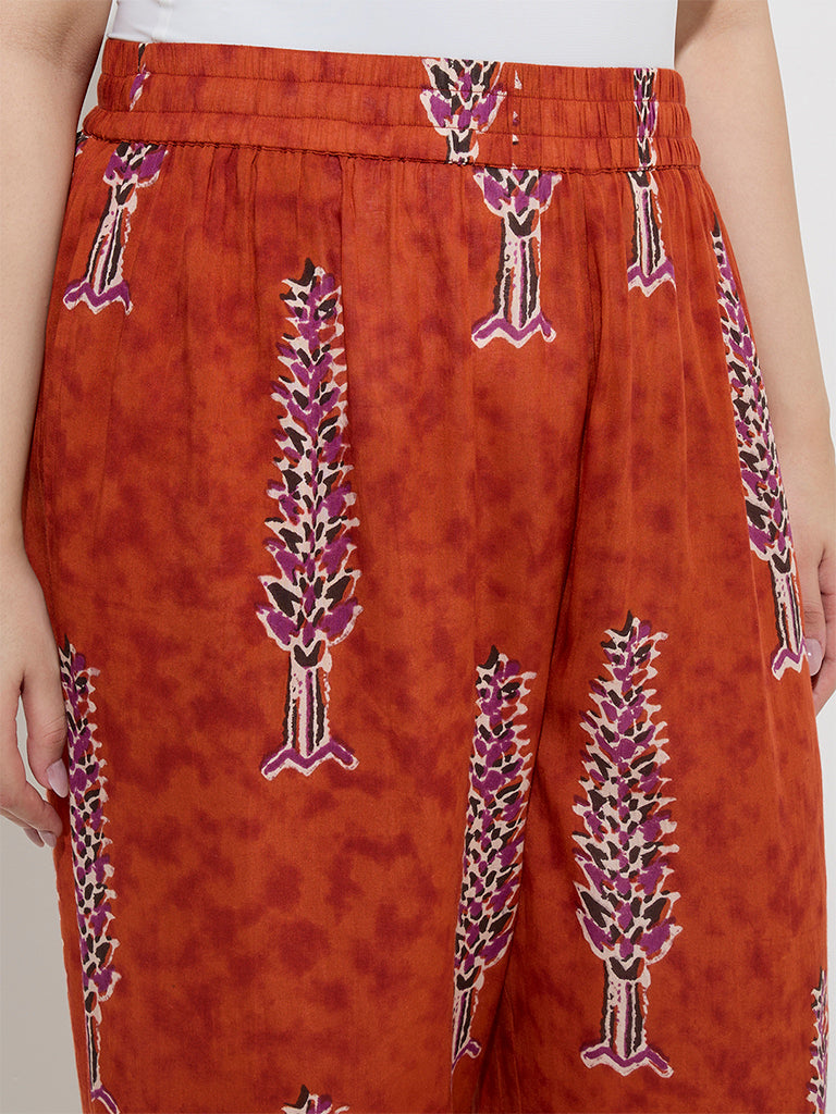 Diza Rust Foliage Design Ethnic Pants