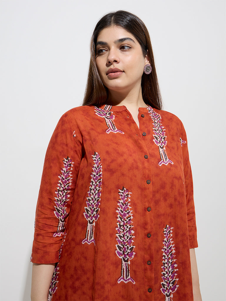 Diza Rust Foliage Pattern A-Line Kurta