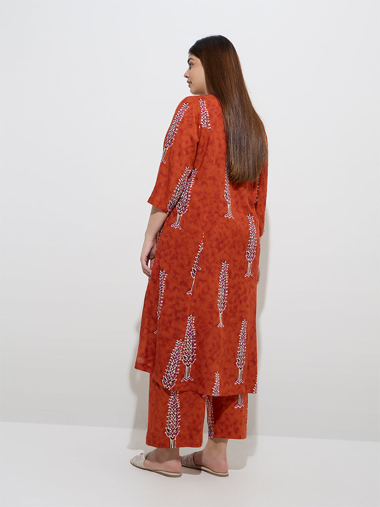 Diza Rust Foliage Pattern A-Line Kurta