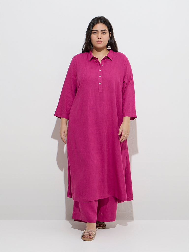 Diza Magenta Solid A-Line Kurta