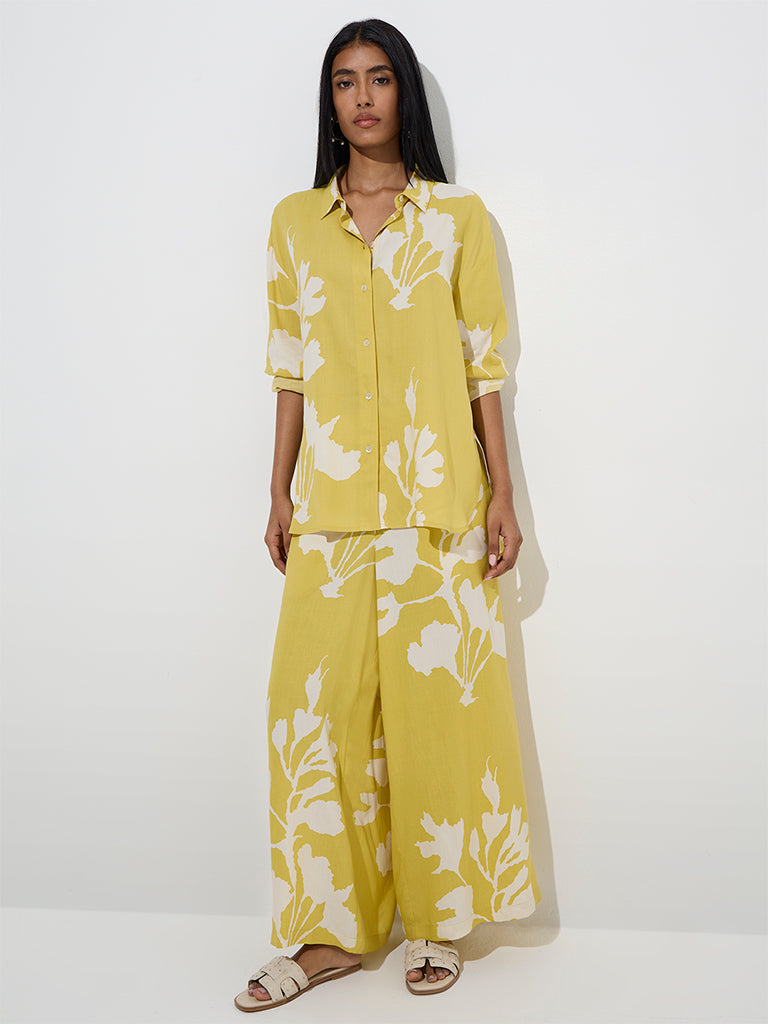 Utsa Yellow Foliage Design Ethnic Shirt