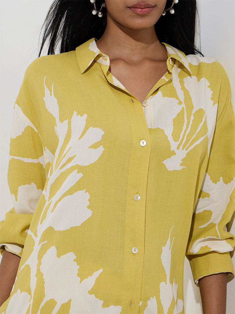 Utsa Yellow Foliage Design Ethnic Shirt