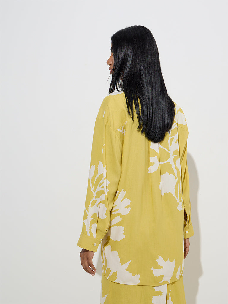 Utsa Yellow Foliage Design Ethnic Shirt