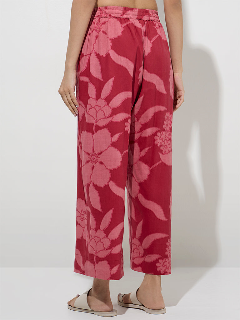 Utsa Red Floral Design Palazzos