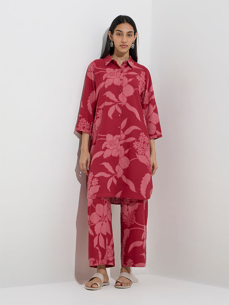 Utsa Red Floral Design Palazzos