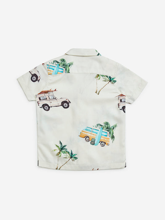 HOP Kids Off-White Printed Resort-Fit Shirt
