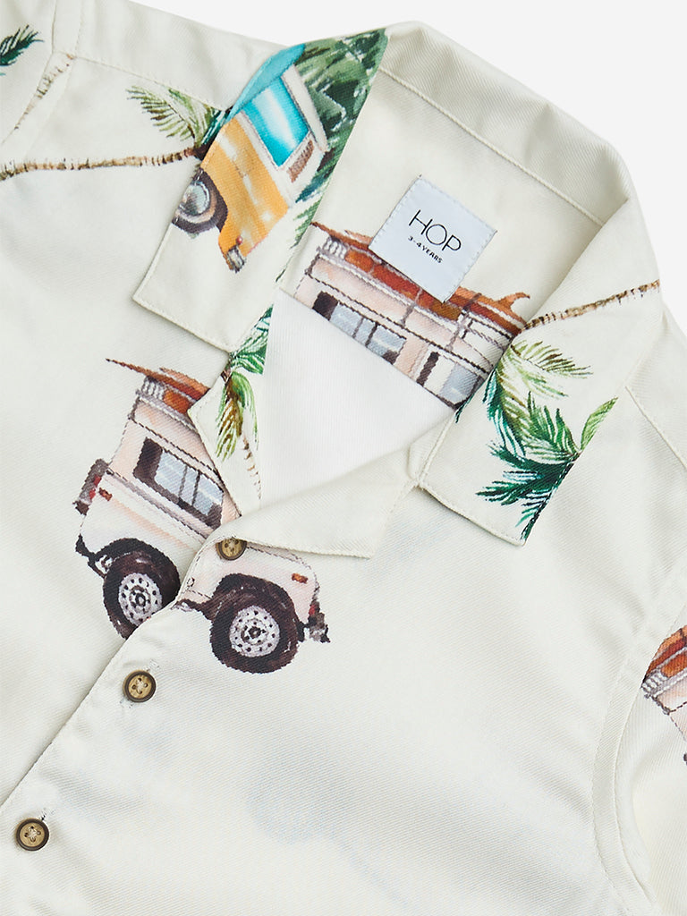 HOP Kids Off-White Printed Resort-Fit Shirt