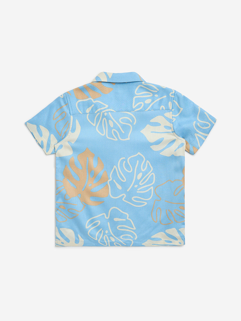 HOP Kids Blue Botanical Printed Resort-Fit Shirt