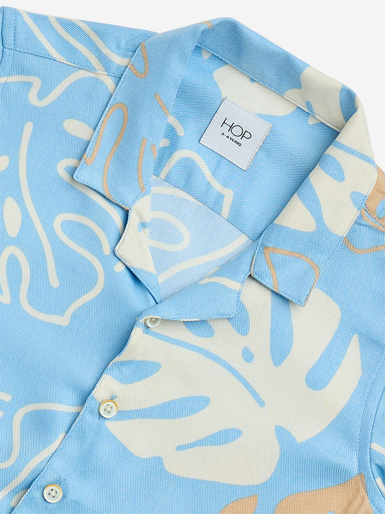 HOP Kids Blue Botanical Printed Resort-Fit Shirt