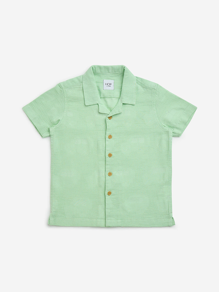 HOP Kids Sage Textured Resort-Fit Cotton Shirt