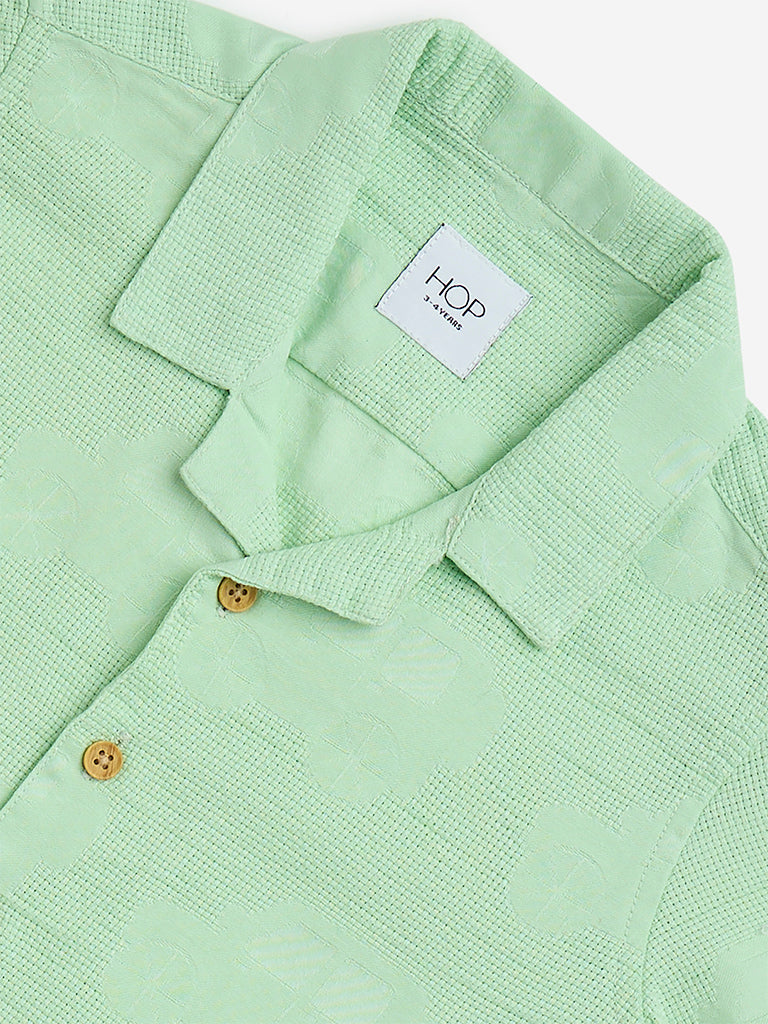 HOP Kids Sage Textured Resort-Fit Cotton Shirt