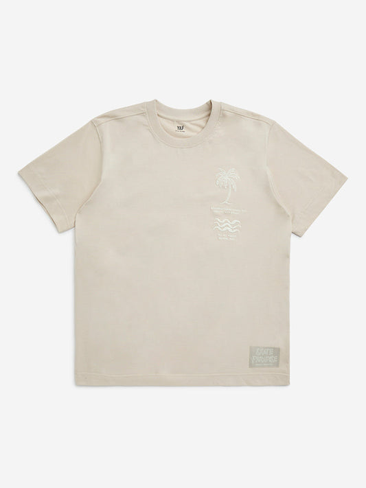 Y&F Kids Cream Beach Embroidered Cotton T-Shirt