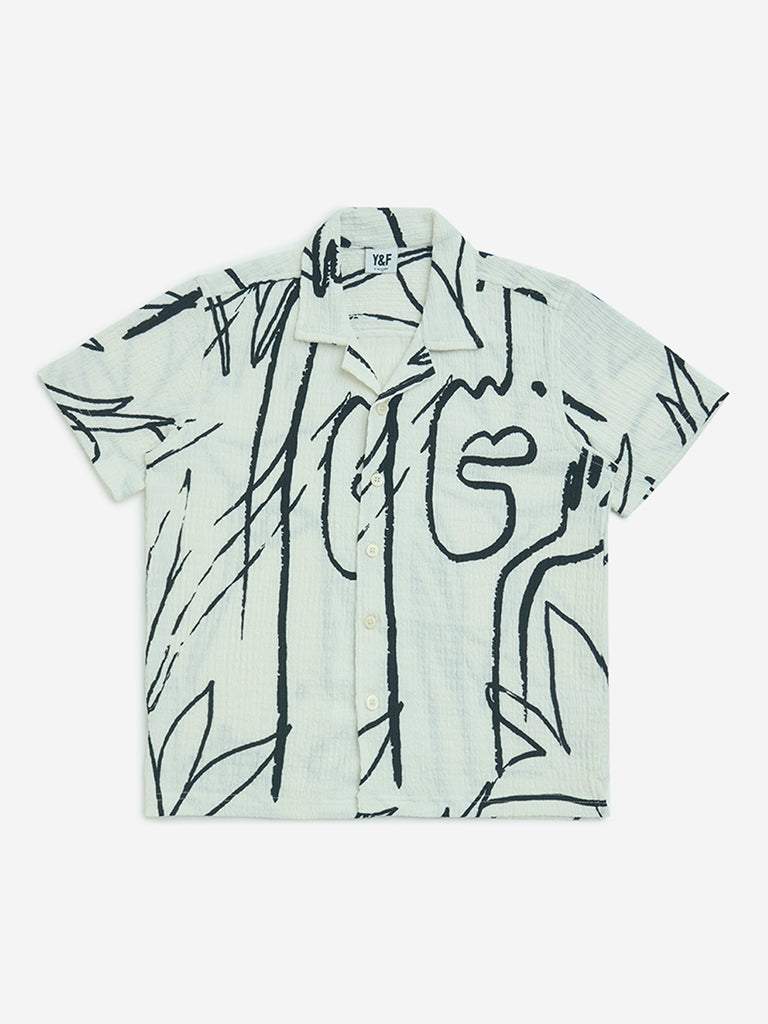 Y&F Kids White Abstract Design Resort-Fit Shirt