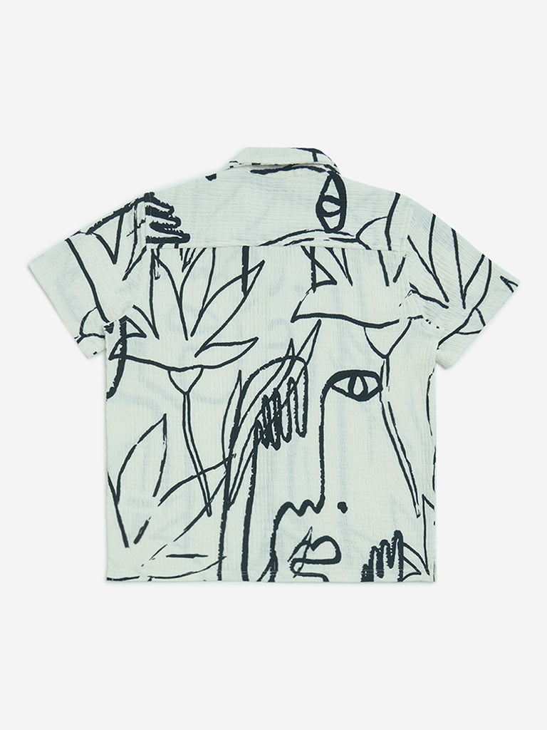 Y&F Kids White Abstract Design Resort-Fit Shirt