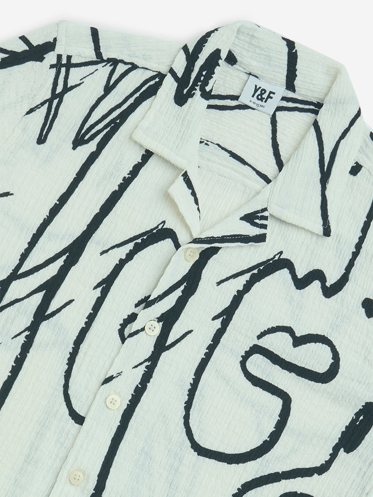 Y&F Kids White Abstract Design Resort-Fit Shirt