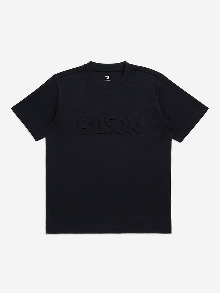 Y&F Kids Black Text Embossed Cotton T-Shirt