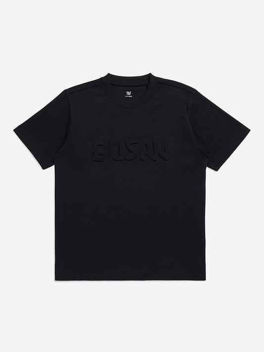 Y&F Kids Black Text Embossed Cotton T-Shirt