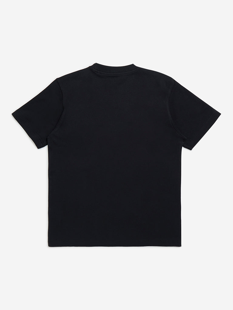 Y&F Kids Black Text Embossed Cotton T-Shirt