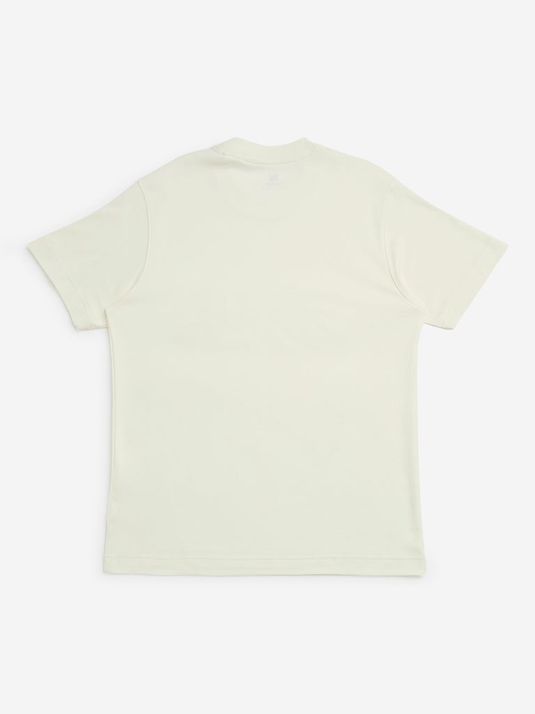 Y&F Kids Off-White Text Embossed Cotton T-Shirt