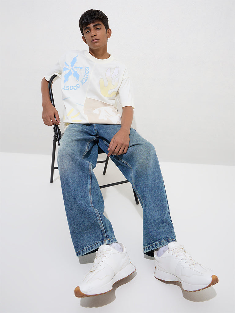Y&F Kids Off-White Botanical Printed Cotton T-Shirt