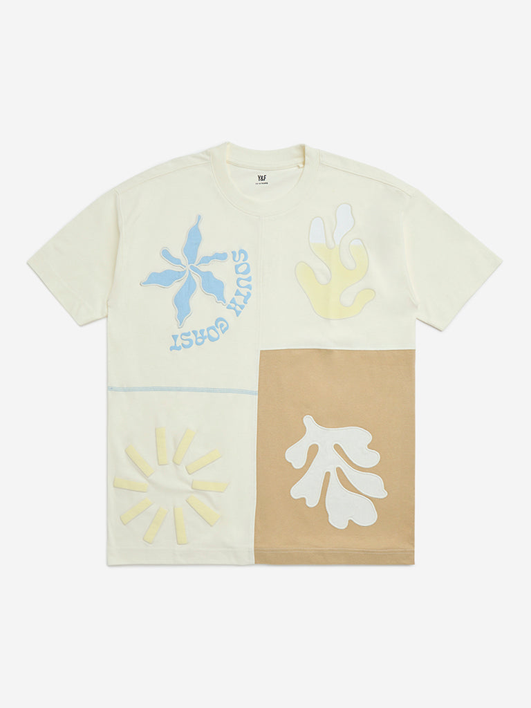 Y&F Kids Off-White Botanical Printed Cotton T-Shirt