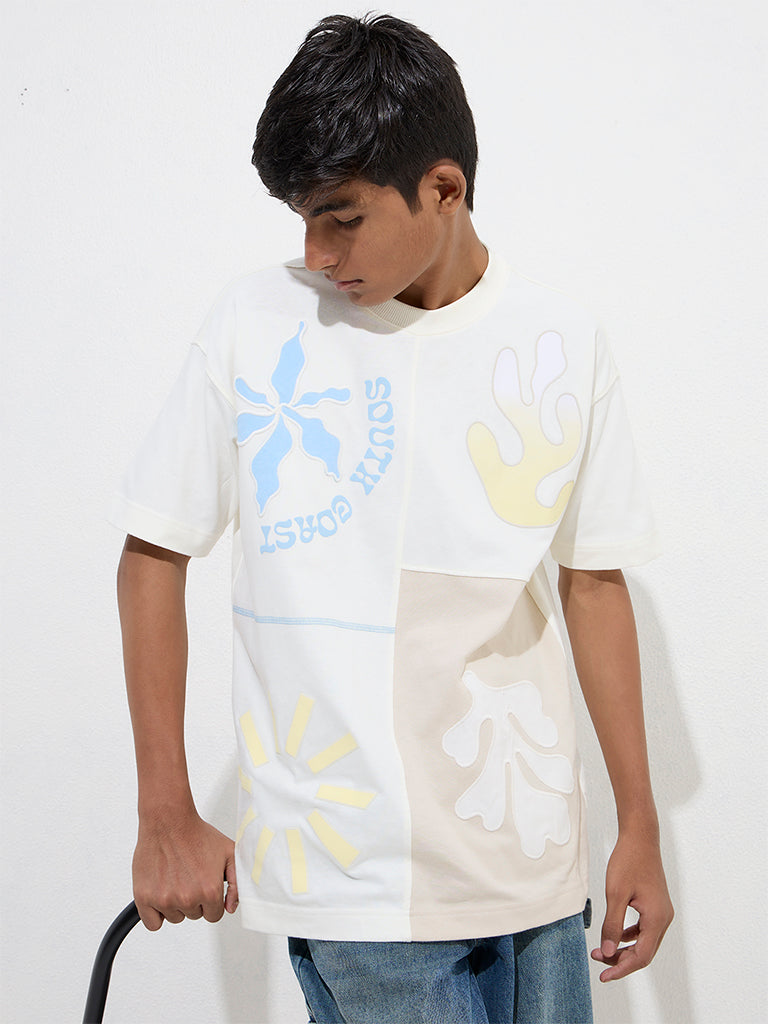 Y&F Kids Off-White Botanical Printed Cotton T-Shirt