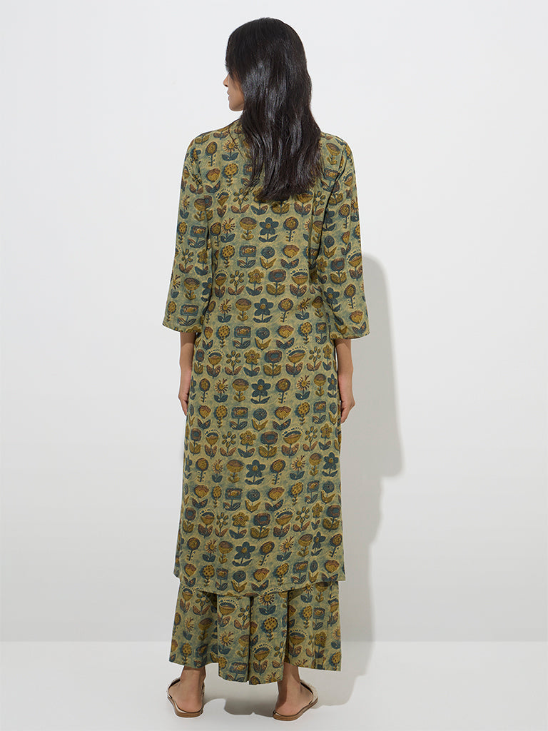 Utsa Green Floral Printed A-Line Kurta
