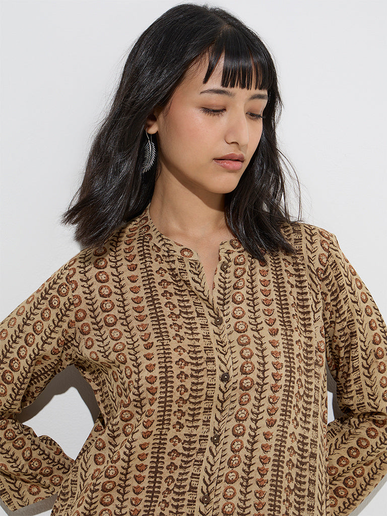 Utsa Beige Butta Design A-Line Kurta