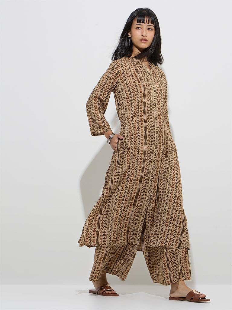 Utsa Beige Butta Design A-Line Kurta