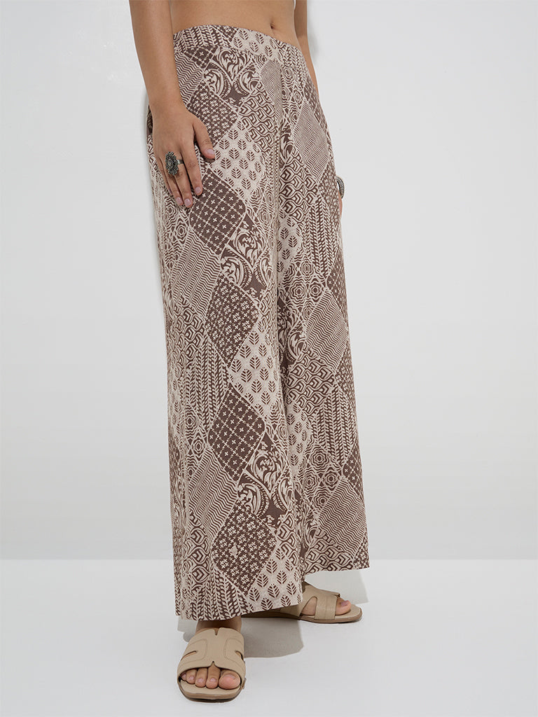 Utsa Beige Printed Palazzos