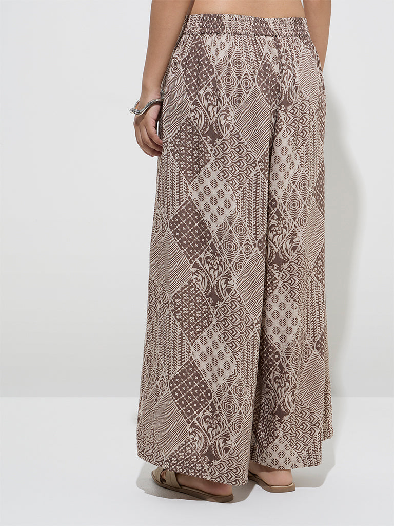 Utsa Beige Printed Palazzos