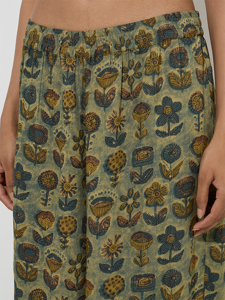 Utsa Green Floral Design Palazzos
