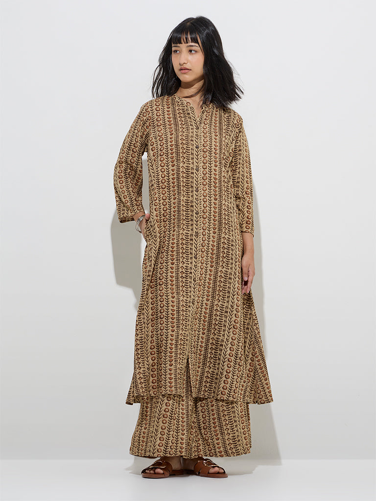 Utsa Beige Butta Striped Palazzos