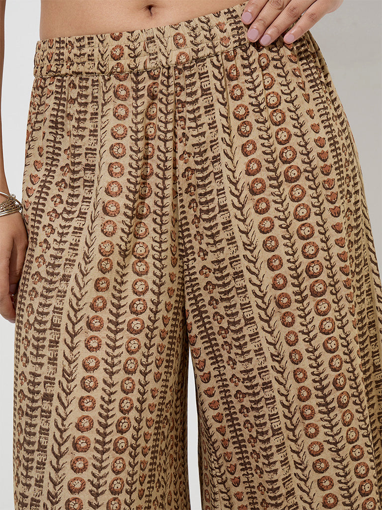 Utsa Beige Butta Striped Palazzos