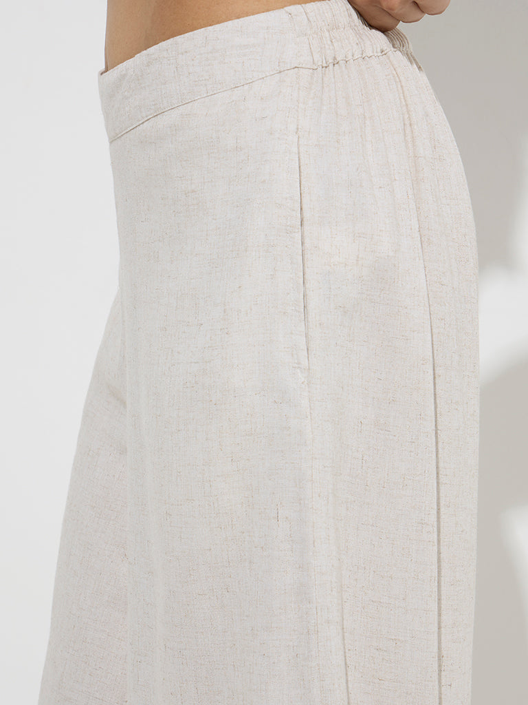 Zuba Beige Silk-Blend Ethnic Palazzos