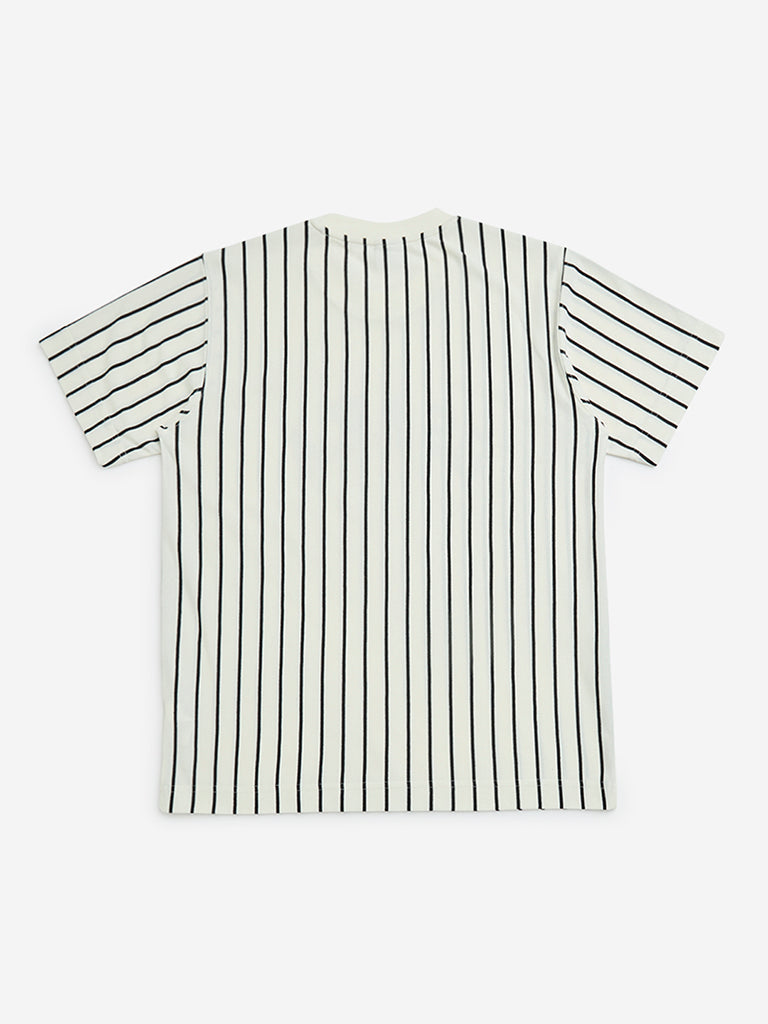 Y&F Kids Off-White Stripe Pattern Cotton-Blend T-Shirt