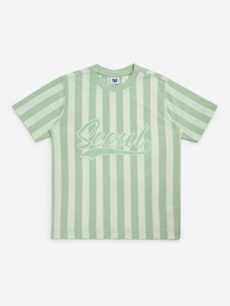 Y&F Kids Sage Striped Cotton-Blend T-Shirt
