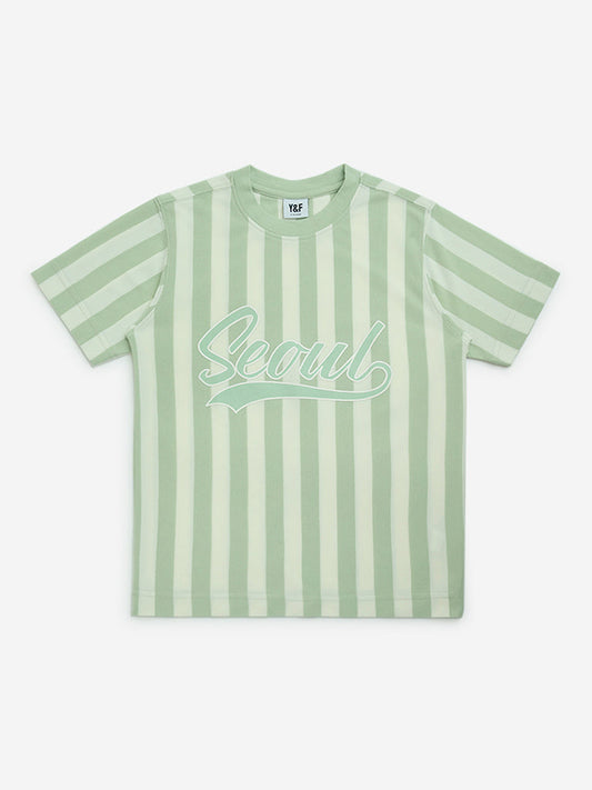 Y&F Kids Sage Striped Cotton-Blend T-Shirt