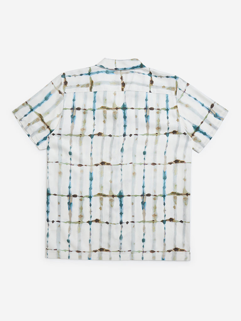 Y&F Kids White Tie-Dye Printed Resort-Fit Cotton Shirt