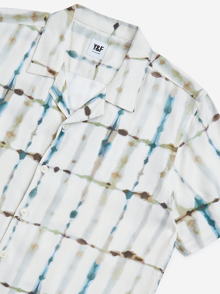 Y&F Kids White Tie-Dye Printed Resort-Fit Cotton Shirt