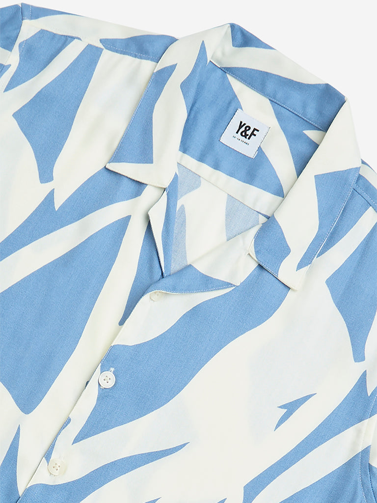 Y&F Kids Blue Abstract Design Resort-Fit Cotton Shirt