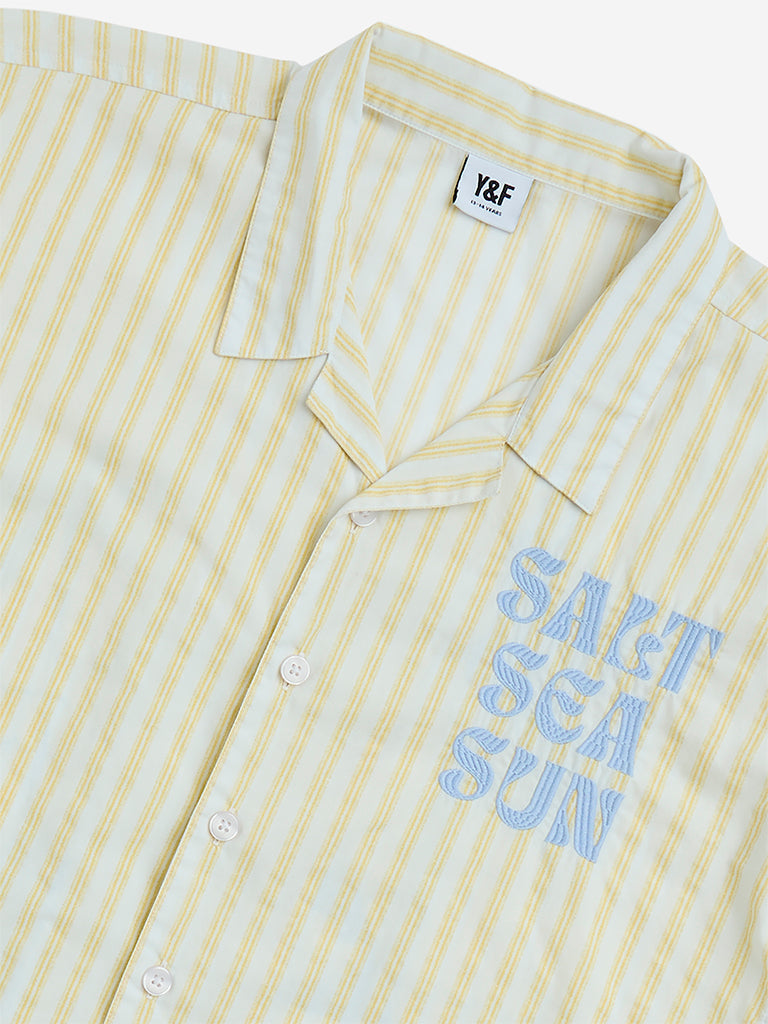 YF Kids Yellow Striped Resort-Fit Cotton Shirt