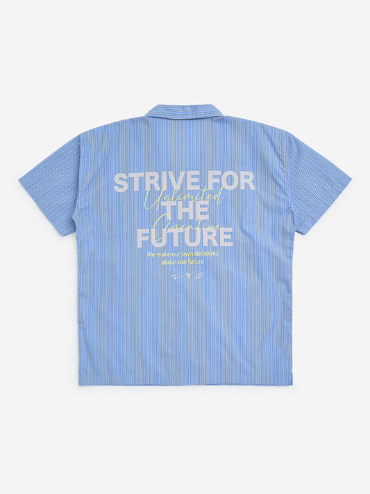 YF Kids Blue Striped Resort-Fit Cotton Shirt