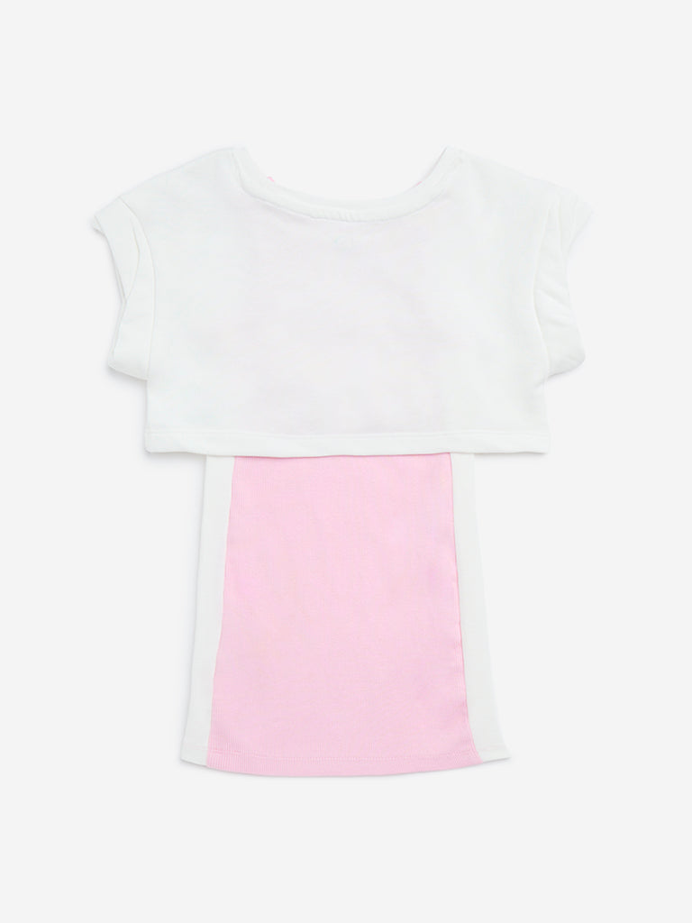HOP Kids Pink Straight Cotton-Blend Dress with T-Shirt Set