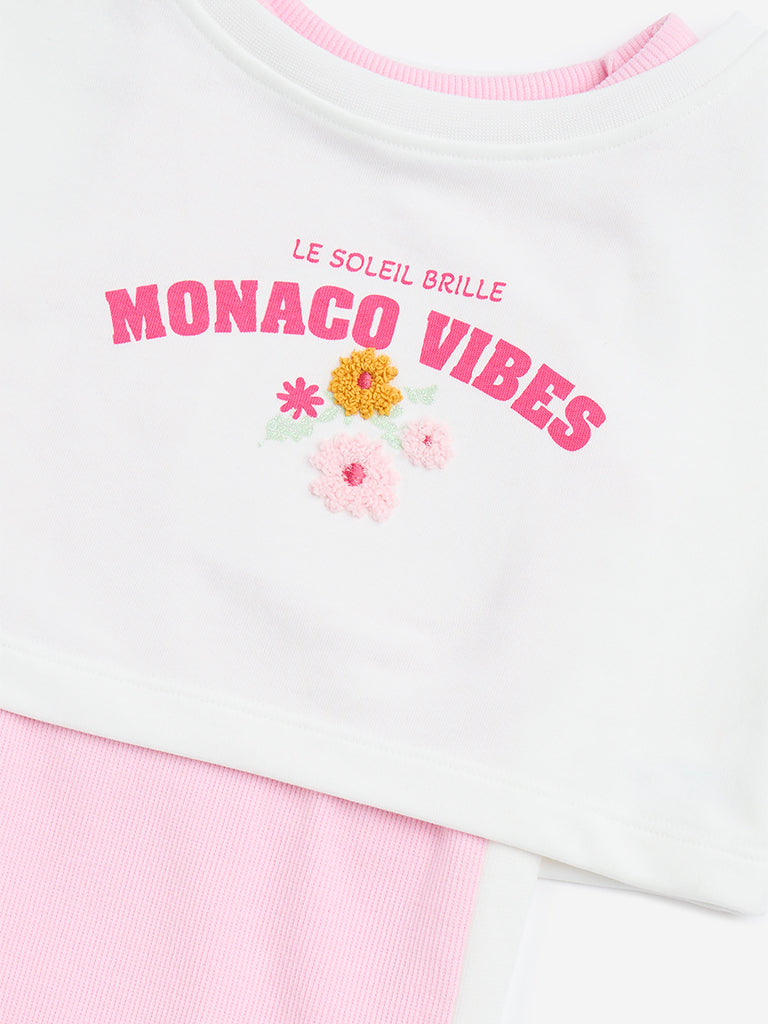 HOP Kids Pink Straight Cotton-Blend Dress with T-Shirt Set